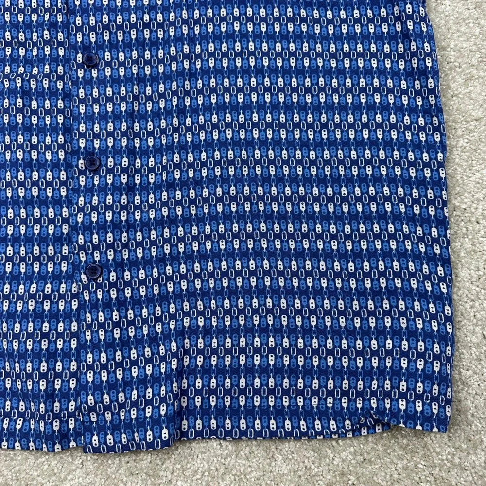 Linea Rosso Signature Mens XXL Silk Blend Blue Geometric Chain Link Button Shirt